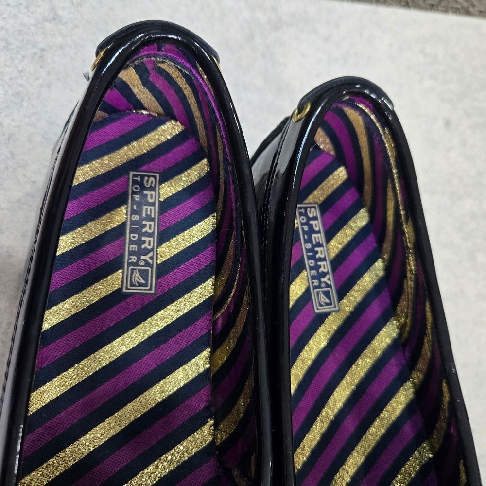 🐢 Sperry Patent Leather Black boat shoes Size 9 super shiny! - Picture 12 of 13